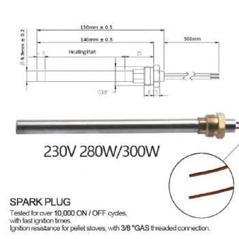 230V 280W/300W Pellet Stove Igniter / Spark Plug with 3/8G Brass Fitting
